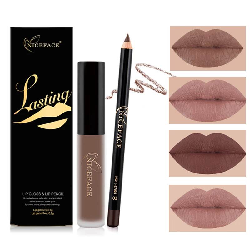 12 цветов Матовая жидкая помада для губ + бархатный карандаш водостойкий стойкий