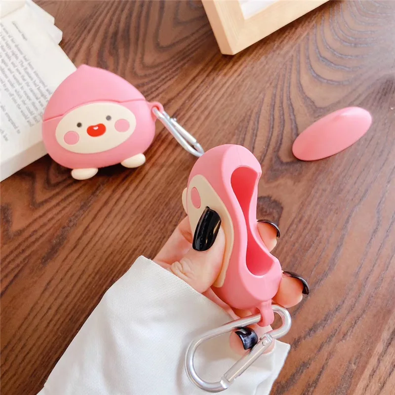 

Protective silicone case for airpods pro, soft silicone case for headphones, 3D cartoon soft protection ring of peach with hook