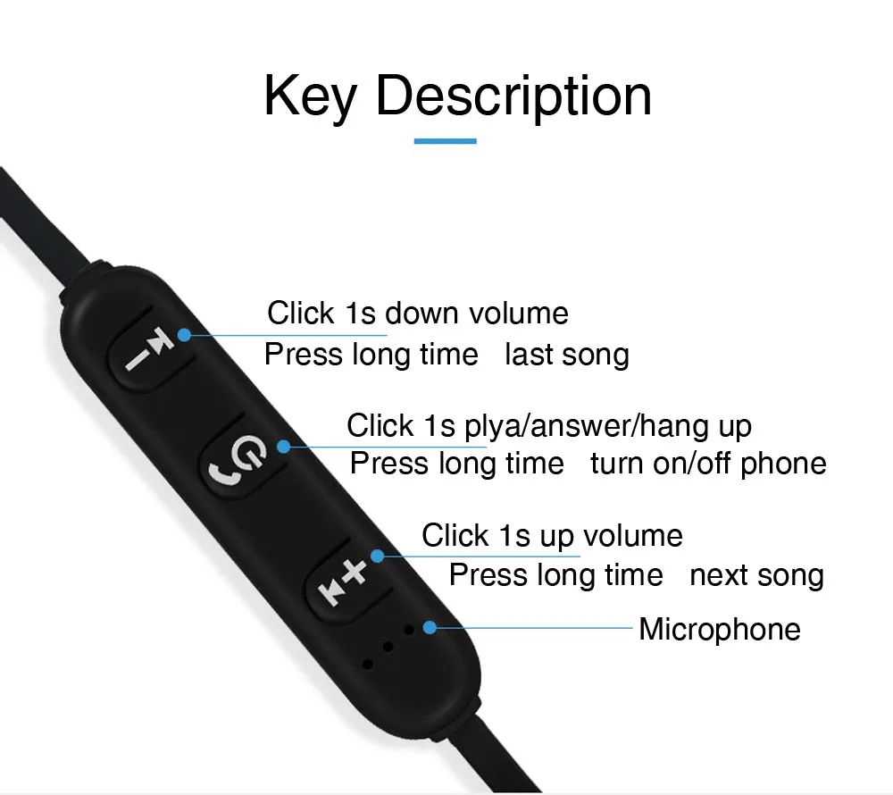 Беспроводные bluetooth наушники BT 01 Спортивная гарнитура для бега вкладыши с шейным