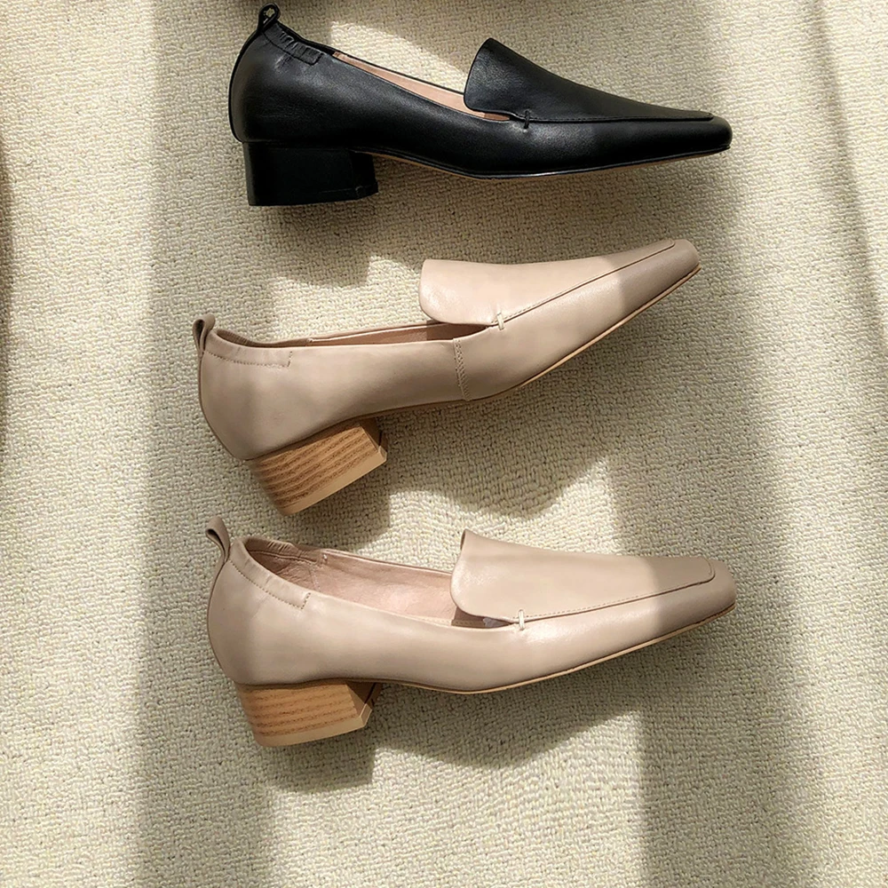 

WETKISS Women Genuine Leather Pumps Square Toe Skid Proof Chunky Heels Female Shallow Spring Summer Wedding Dress Shoes 2021