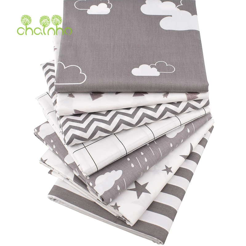 Серая саржевая хлопчатобумажная ткань Chainho с принтом для самостоятельного