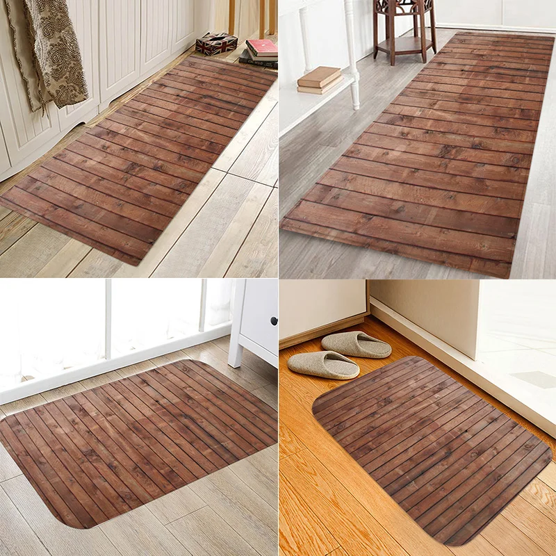 Brown wood bars Flannery printing Anti-Slip absorbent home mat