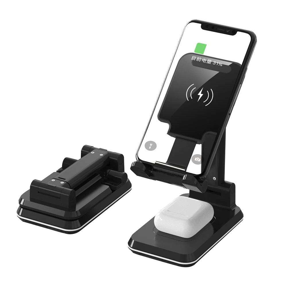 

Two-in-one foldable wireless charging stand for iPhone 11 X XS XR Airpods Pro Qi Fast Charger for mobile phones headset tablets