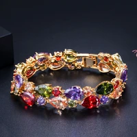 threegraces elegant multicolor cubic zirconia gold color big wide wedding party bracelet bangle for women jewelry gift br122
