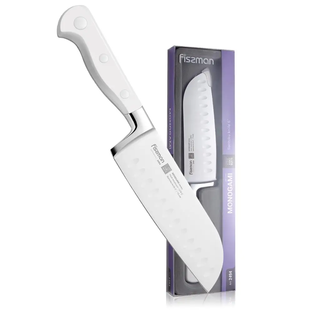 FISSMAN 6'' Santoku knife MONOGAMI (X50CrMoV15 steel) WHITE | Kitchen Knives