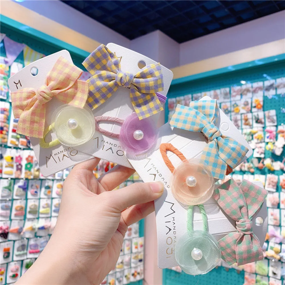 

Милые заколки для волос для девочек, набор корейских головных уборов, эластичные повязки для волос с бантом, заколки для волос, аксессуары д...