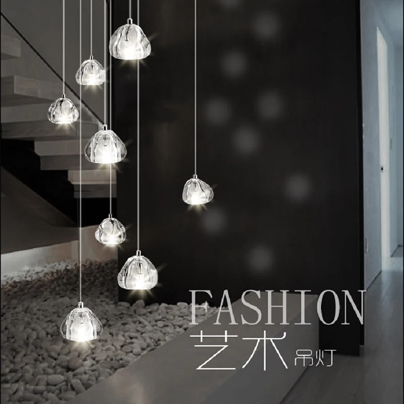 Lámparas colgantes LED de cristal modernas para sala de estar, accesorios de iluminación de lujo para escalera, decoración de luces