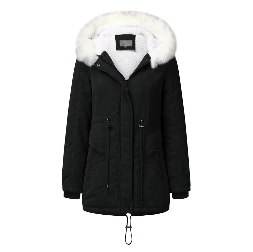 Plush Hooded Mid-length Plus Fleece Coat Cotton Jacket Back To The Basic Casual Womens Winter Clothing Crop Jacket Streetwear