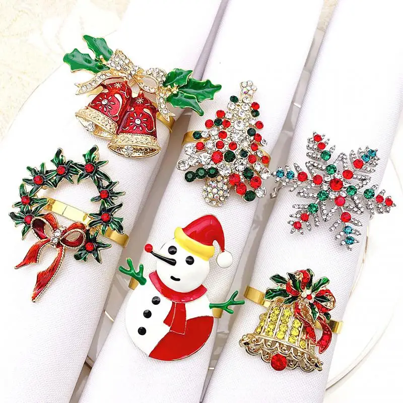 

Cartoon Style Napkin Rings Christmas Series Napkin Buckle Exquisite Metal Napkin Ring Xmas Tree Garland Christmas Decorations