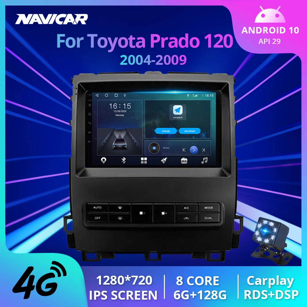 

Автомобильный радиоприемник 2DIN Android 10 для Toyota Land Cruiser Prado 120 2004-2009, стереоприемник, GPS-навигация, автомобильное радио, Bluetooth плеер
