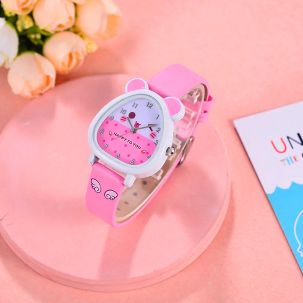 

Student Children's Cute Pink Vole Ears Design Girls Quartz Watch Casual Leather strap Children Wristwatch Face Gifts for Kids Gi