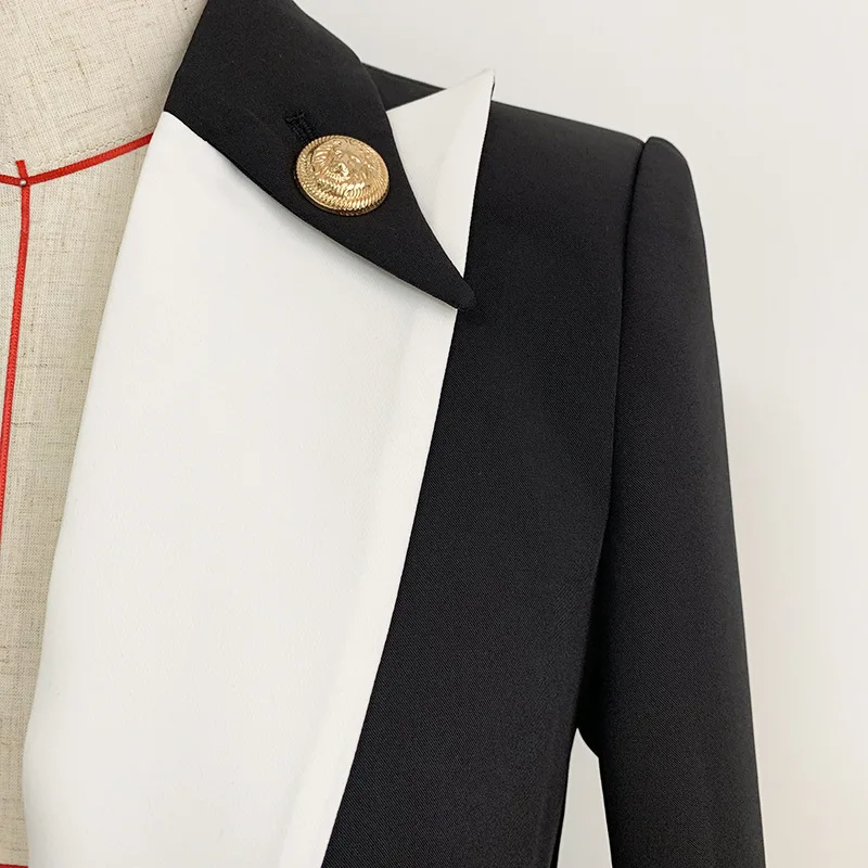 

New Latest female jackets in black and white Mosaic winters led decorative metal button head one suit