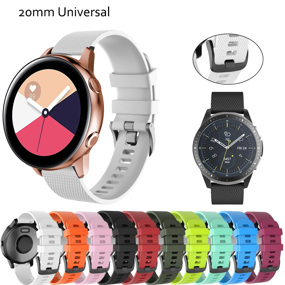 

Newest 20mm Silicone Band for Samsung Galaxy Watch 42mm Active 2 Active 3 Gear S2 Watchband Bracelet Strap For Huami Amazfit Bip