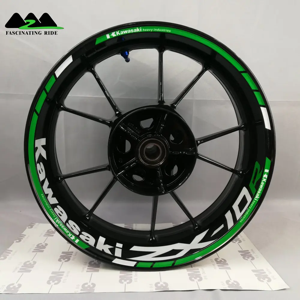 Применимо к Kawasaki ZX-6R ZX-10R ZX-14R колеса мотоцикла Стикеры, Водонепроницаемый Светоотражающие Передняя и задняя обод Стикеры
