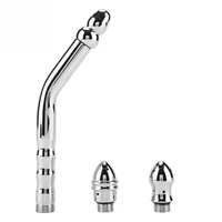 stainless steel metal anal douche curved vaginal cleaner wash cleansing enema bidet faucet with 2 shower heads tools