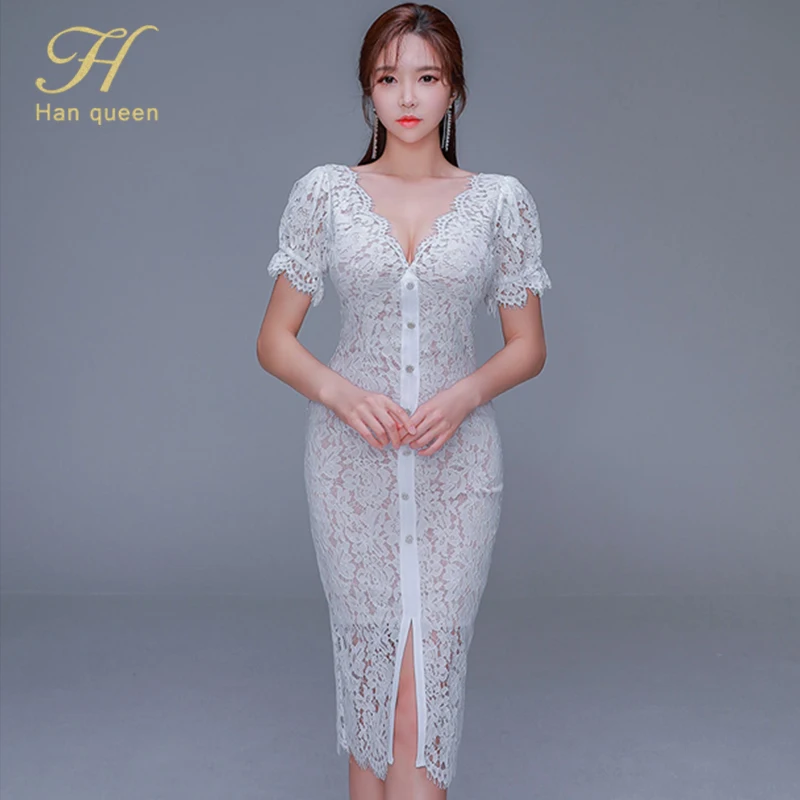 Простое Элегантное платье карандаш H Han Queen женские летние офисные кружевные