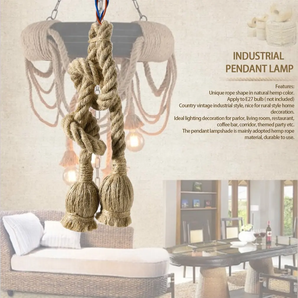 Lámpara de madera de doble cabeza para decoración Industrial Vintage, cuerda E27 Edison, decoración temática de restaurante, cuerda de cáñamo, barra de café