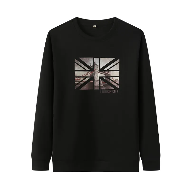 

New men's fattening plus size black round neck printed sweater for autumn 2020