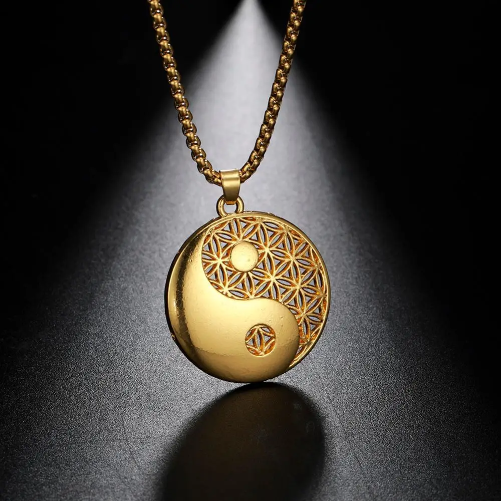 Fishhook Золотой цвет Инь Ян кулон ожерелье даосский сверхъестественный символ
