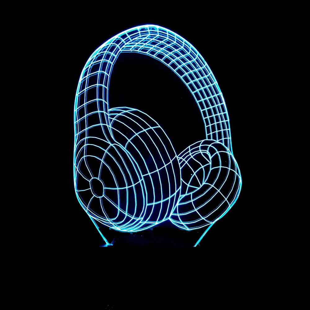 3D иллюзия Лампа в форме наушников USB сенсорный светодиодный оптический