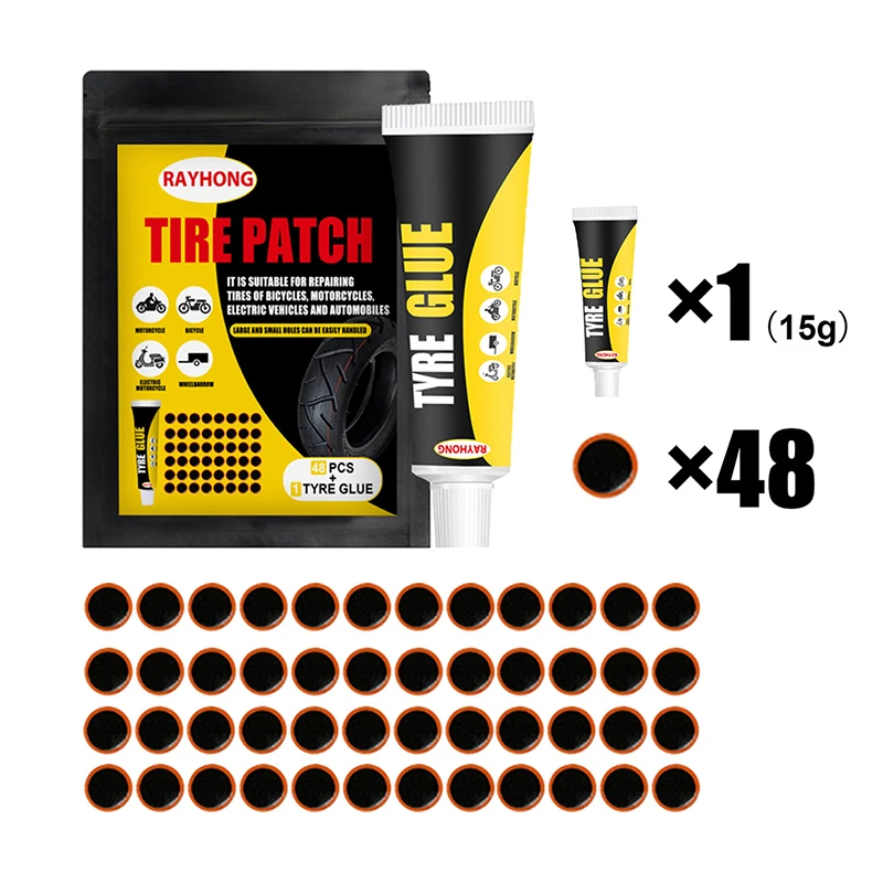 

48PCS 25mm Round/Square Rubber Bicycle Tire Patch Tube Puncture Repair Tool