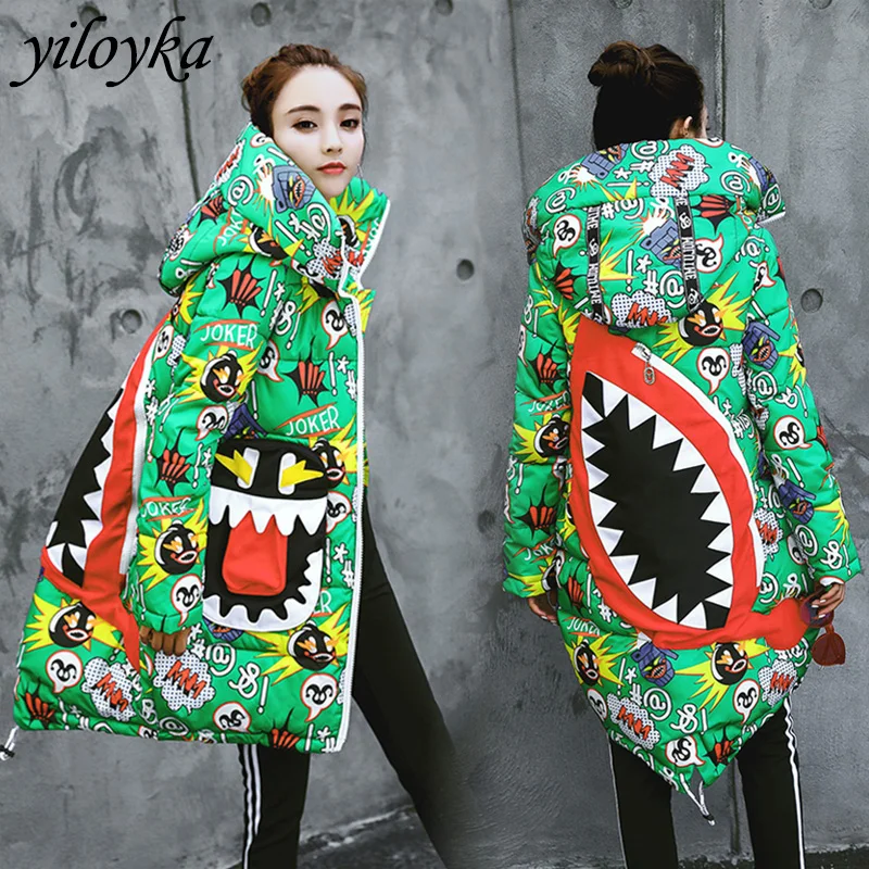 Женский пуховик с принтом 30 Женская парка зимняя куртка 2019 женская модная