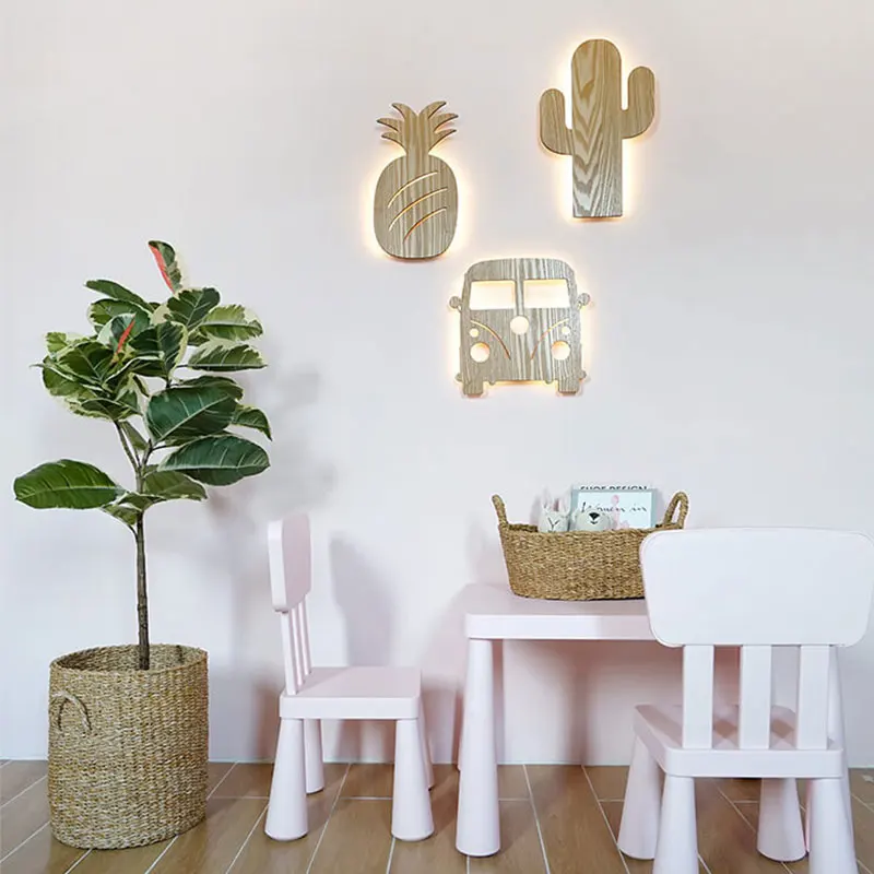Детская настенная светодиодная лампа деревянный автомобильный светильник в