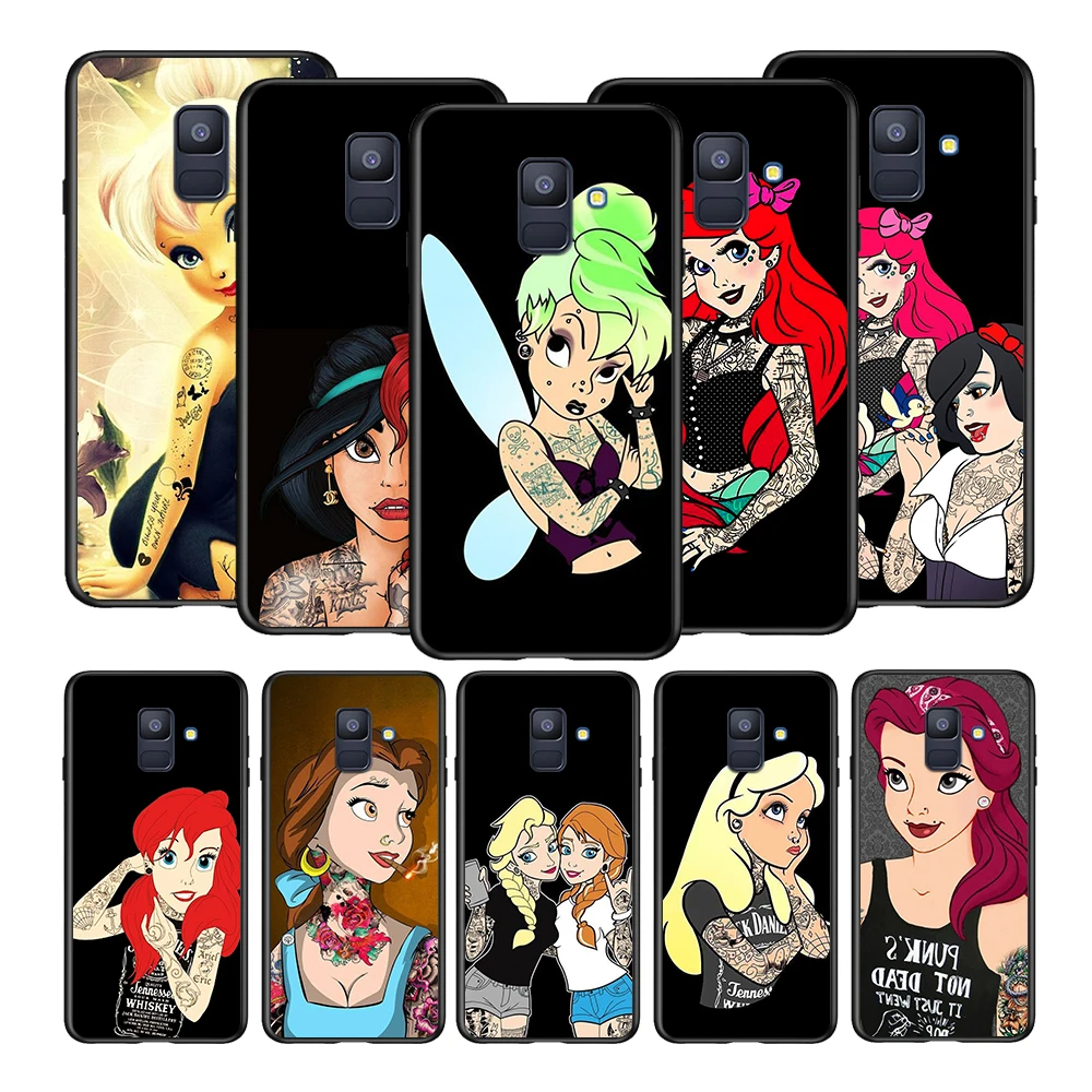 

Disney Princess Tattoo Soft TPU For Samsung Galaxy A8 A9 A7 A750 A6 A5 A3 A6S A8S Star Plus 2016 2017 2018 Black Phone Case