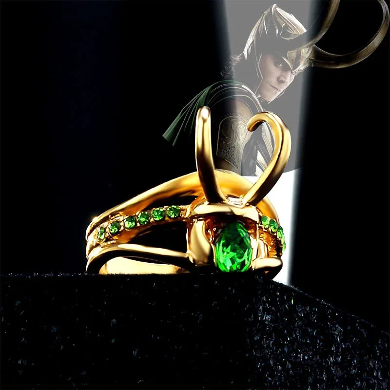 

Movie Thor Super Hero Helmet Loki Rings Pack Of 3 Stacking Gold-Plating Green Crystal Metal Cool Ring Dark Souls Jewelry Gift