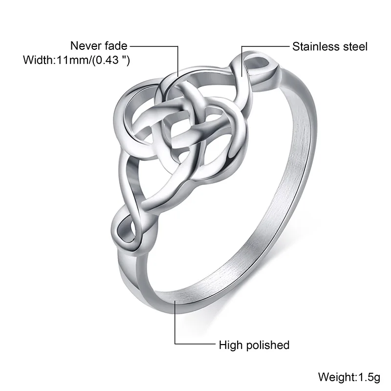 Женское кольцо бесконечность кельтский узел из нержавеющей стали Claddagh