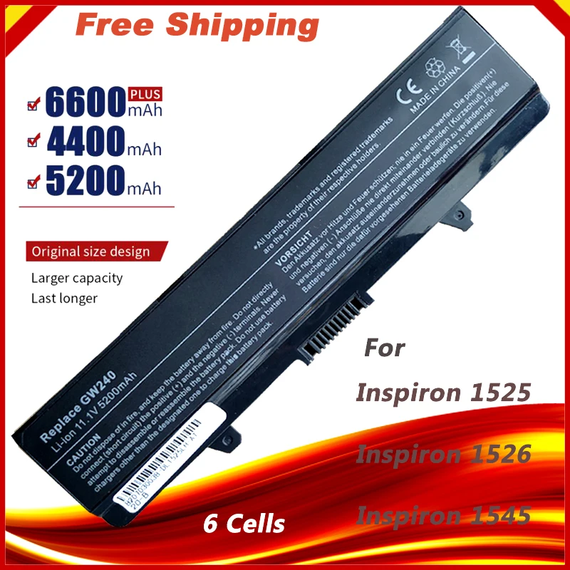 

Laptop battery for DELL Inspiron 1525 1526 1545 1546 Vostro 500 CR693 GW240 GW241 GW252 HP277 HP297 PP29L M873