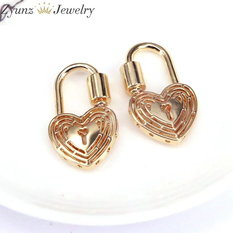 

5PCS, Gold Color Key Heart / Round Lock Clasp, Gold Heart Shape Clasp, Chain Clasp, Round Lock clasp, Fancy Lock pendant