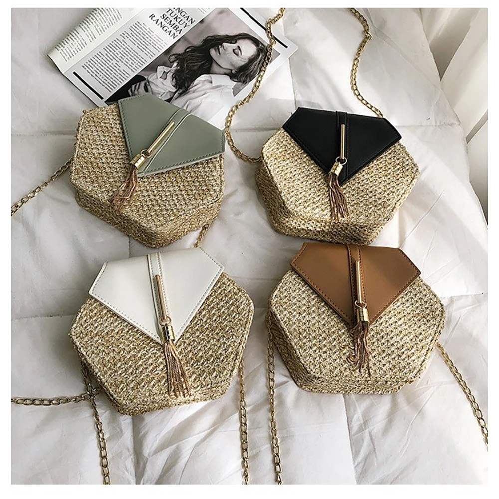 

Fashion Version Of The Straw Slung Shoulder Chain Tassel Small Square Bag
