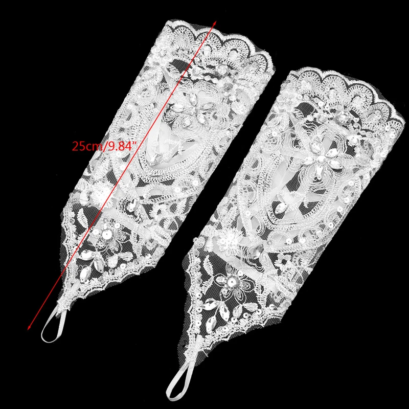 

J60E Lady Bride Wedding Dress Lace Hollow Out Bridal Gloves Bead Fingerless Glove Hot
