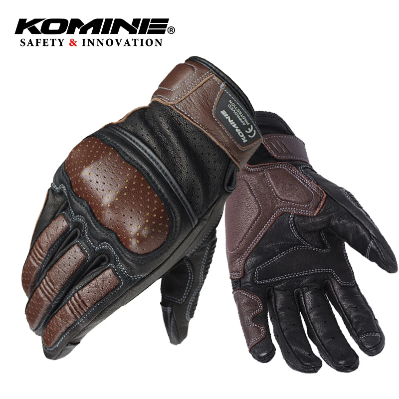 Винтажные Кожаные Мотоциклетные Перчатки KOMINE для мужчин дышащие перчатки с