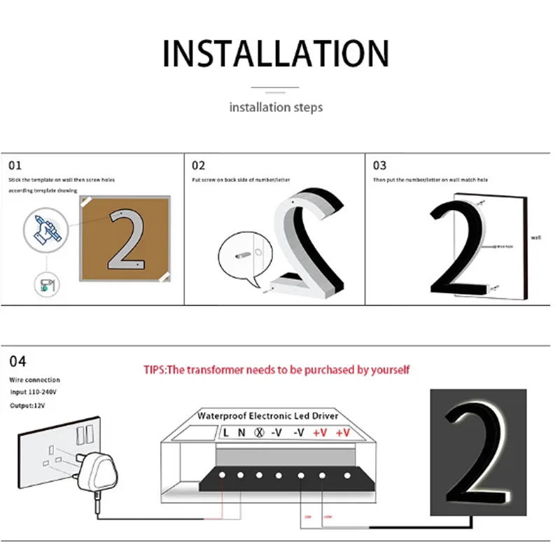 Табличка светодиодная из нержавеющей стали с металлическим освещением