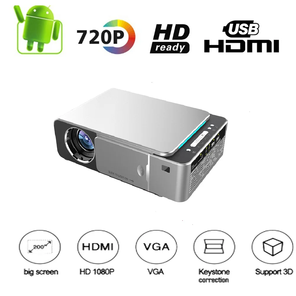 

T6 3500 Lumens HD Portable LED Projector 1280*720 Native Resolution 720P HD Video Projector USB VGA Beamer for Home Cinema