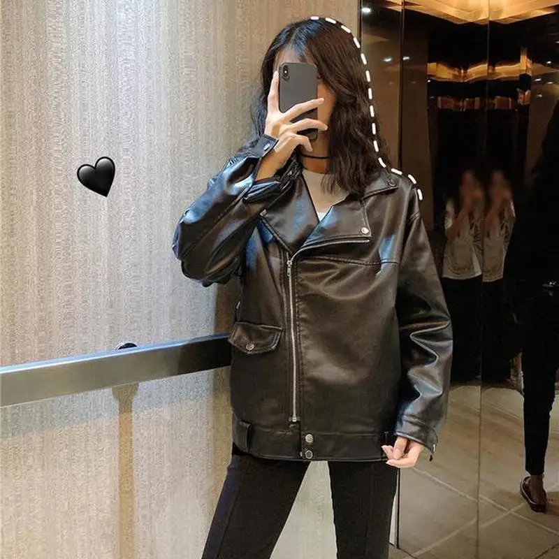 Куртка мотоциклетная Женская оверсайз из искусственной кожи мягкая гладкая
