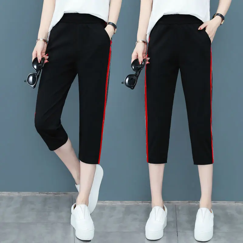 Брюки султанки Женские Повседневные в полоску тонкие спортивные штаны средней