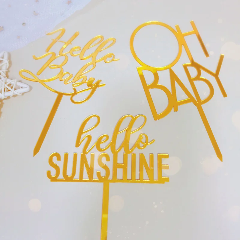 OH Baby акриловый торт Топпер золотой Hello Sunshine Cupcake для детского душа Дети Девочки