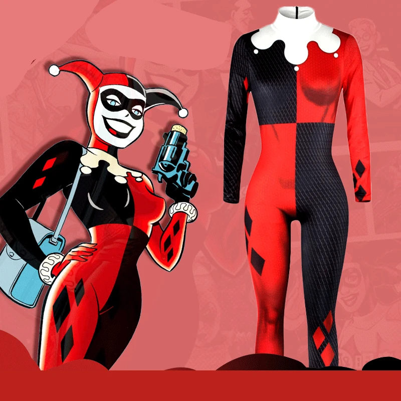Женский костюм для косплея Харли Куинн зентай на Хэллоуин взрослых и детей |