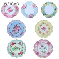 8pcs floral printing disposable tableware tea party supplies paper plates baby shower birthday party decor wedding decoration