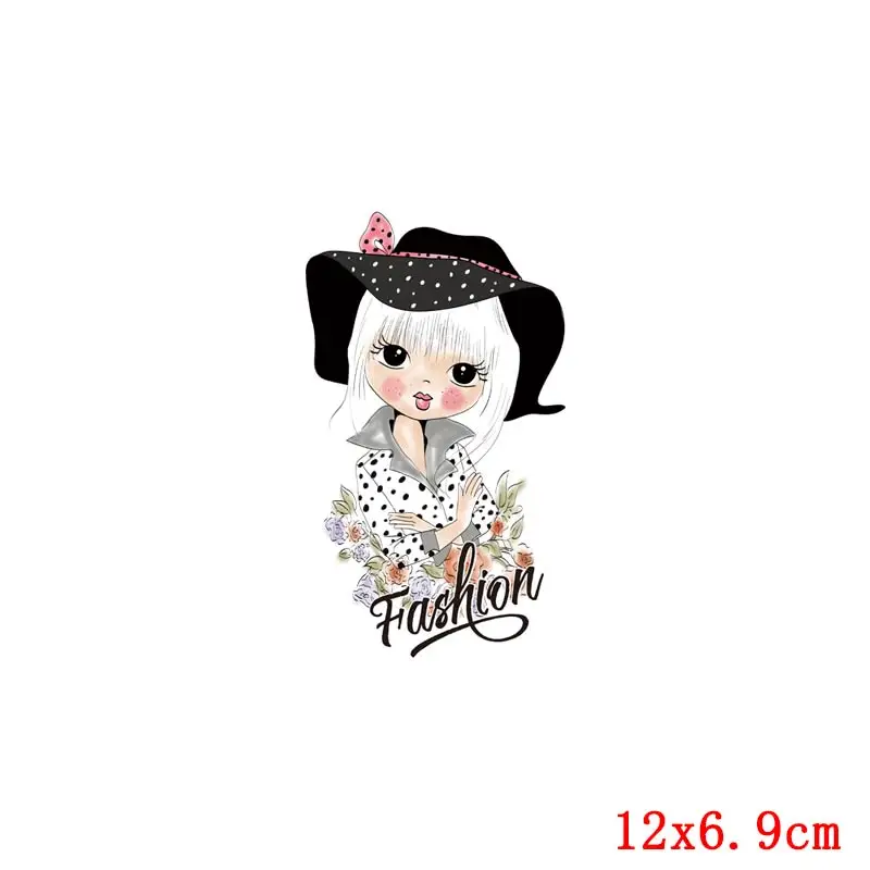 Prajna DIY Fashion Girl Heat Transfer Vinyl Cartoon Iron On For Clothing PVC Butterfly Flower Applique Sticker | Дом и сад