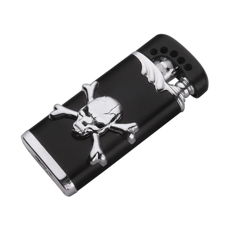 

Flat Thin Personality Skull Shape Creative Men's Metal Windproof Gas Lighter Blue Flame Spray Gun Butane Torch Lighter