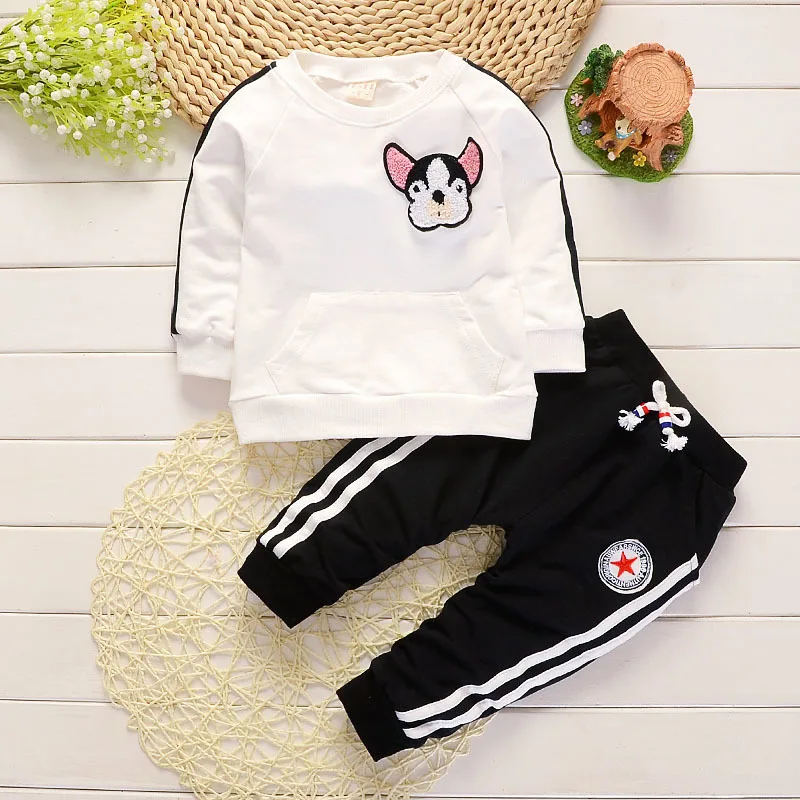 Spring Autumn Children Boys Girls Clothing Suits Fashion Baby Embroidery Cartoon Dog T-shirt Pants 2Pcs/sets Toddler Tracksuit | Детская