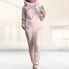 Женская спортивная одежда с капюшоном, осенне-зимний Повседневный пуловер из 2 предметов и брюки, однотонная теплая плюшевая спортивная одежда, костюм для повседневной носки