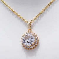 wando gold color round zircon cz necklaces women girls gold color charm pendant necklace jewelry cubic birthday party gift