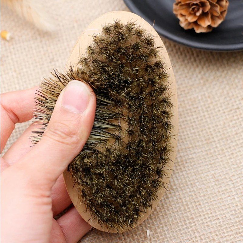 

High Quality Soft Boar Bristle Wood Beard Brush Hairdresser Shaving Tool Men Mustache Comb Kit With Gift Bag Beard Hair Comb Set