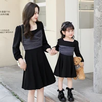 2022 spring mom and daughter dress balck family matching outfits summer mother kids clothes mommy and me dresses