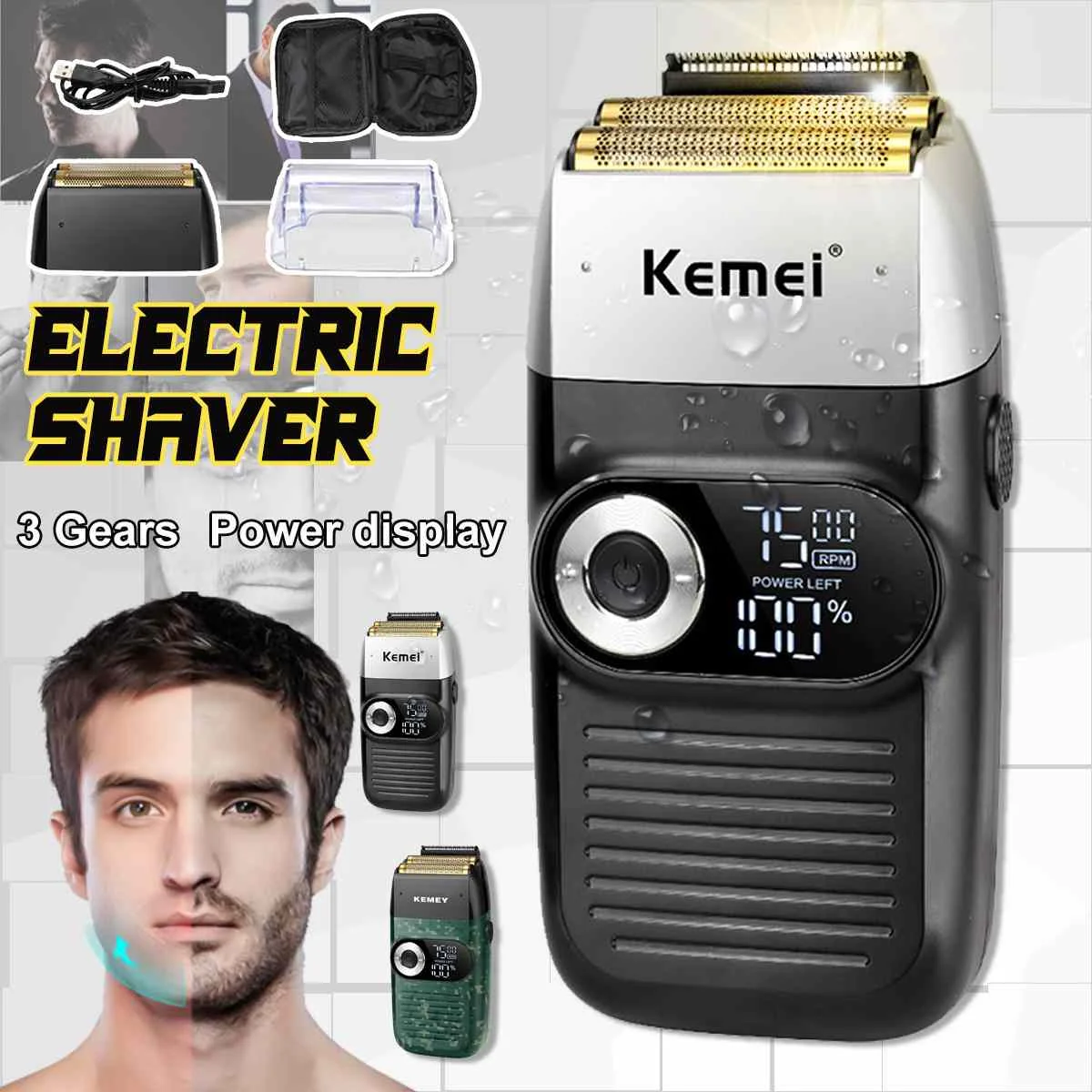 

Electric Shaver Rechargeable Beard Trimmer Shaving Machine for Men Twin Mesh Washable Reciprocating Razor Li-on 5W KM-2026 2024